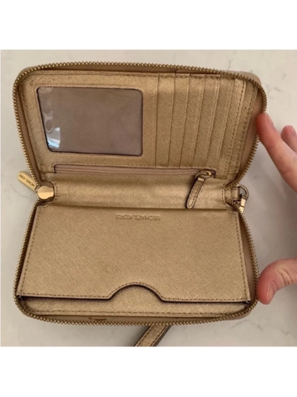 Michael Kors Metallic Gold Wristlet Zip Wallet